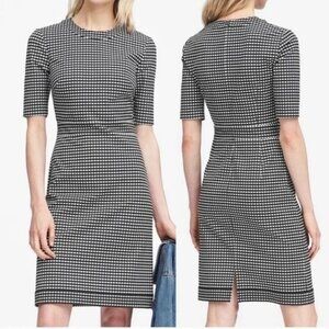 NWOT Banana Republic Black & White Gingham Bi-Stretch Sheath Dress Size 0